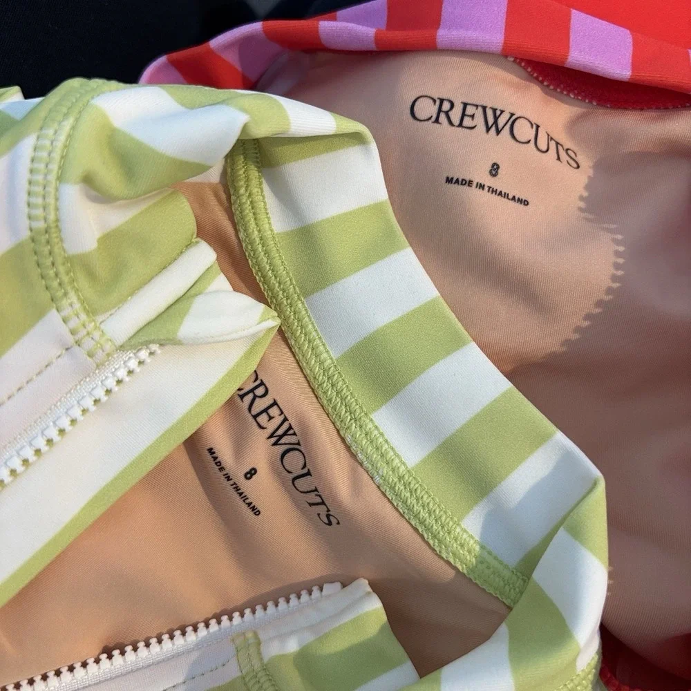 J Crew Crewcuts Girls Zip-Up Rash Guard UPF 50+ Swimsuits Size 8~LOT OF 2~ NWT